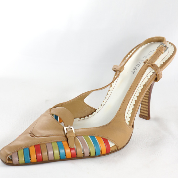 NINE WEST Topnotch Slatted Colored Slingback Heels PAIR Sz 7.5 US Women - Picture 2 of 8